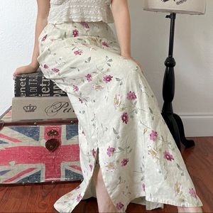 Cottagecore Floral Linen Maxi Skirt